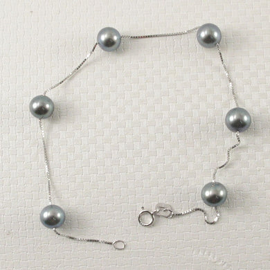 14k White Gold Grey Cultured Pearl Handcrafted Tin-Cup Bracelet