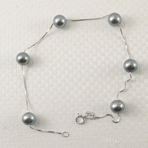 14k White Gold Grey Cultured Pearl Handcrafted Tin-Cup Bracelet
