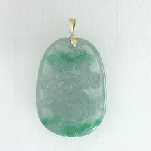 Load image into Gallery viewer, Hand Carved Dragon Celadon Green Jade Beautify Pendant: 14k Yellow Gold Bale