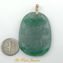 Load image into Gallery viewer, Hand Carved Dragon Celadon Green Jade Beautify Pendant: 14k Yellow Gold Bale