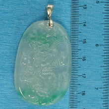 Load image into Gallery viewer, Hand Carved Dragon Celadon Green Jade Beautify Pendant: 14k Yellow Gold Bale