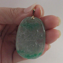 Load image into Gallery viewer, Hand Carved Dragon Celadon Green Jade Beautify Pendant: 14k Yellow Gold Bale