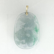 Load image into Gallery viewer, Hand Carved Dragon &amp; Phoenix Apple Green Jade 14k Yellow Gold Bale Pendant