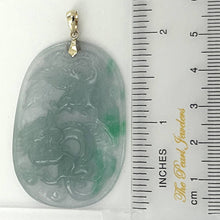 Load image into Gallery viewer, Hand Carved Dragon &amp; Phoenix Apple Green Jade 14k Yellow Gold Bale Pendant