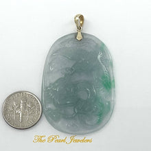 Load image into Gallery viewer, Hand Carved Dragon &amp; Phoenix Apple Green Jade 14k Yellow Gold Bale Pendant