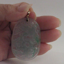Load image into Gallery viewer, Hand Carved Dragon &amp; Phoenix Apple Green Jade 14k Yellow Gold Bale Pendant