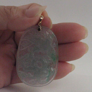 Hand Carved Dragon & Phoenix Apple Green Jade 14k Yellow Gold Bale Pendant