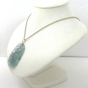 Hand Carved Dragon & Phoenix Apple Green Jade 14k Yellow Gold Bale Pendant