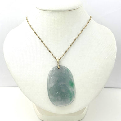 Hand Carved Dragon & Phoenix Apple Green Jade 14k Yellow Gold Bale Pendant
