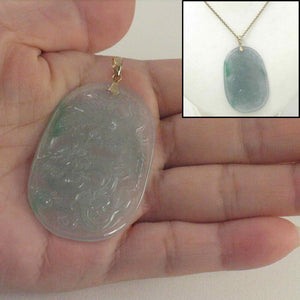 Hand Carved Dragon & Phoenix Apple Green Jade 14k Yellow Gold Bale Pendant Necklace