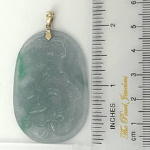 Load image into Gallery viewer, Hand Carved Dragon &amp; Phoenix Apple Green Jade 14k Yellow Gold Bale Pendant Necklace