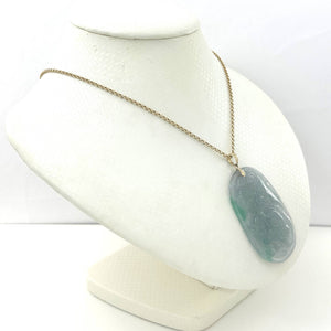 Hand Carved Dragon & Phoenix Apple Green Jade 14k Yellow Gold Bale Pendant Necklace
