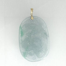 Load image into Gallery viewer, Hand Carved Dragon &amp; Phoenix Apple Green Jade 14k Yellow Gold Bale Pendant Necklace