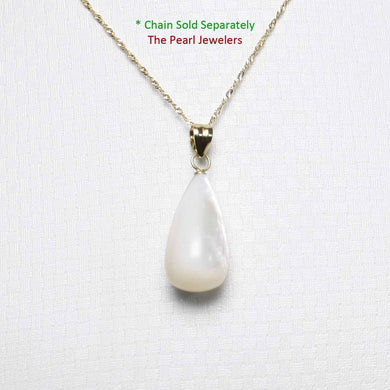 Hand Carved Tear Drop White Mother of Pearl 14k Gold Bale Pendant Necklace