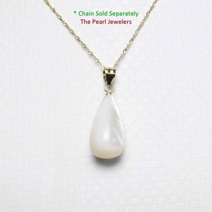 Hand Carved Tear Drop White Mother of Pearl 14k Gold Bale Pendant Necklace