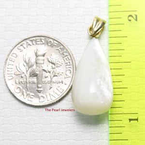 Hand Carved Tear Drop White Mother of Pearl 14k Gold Bale Pendant Necklace