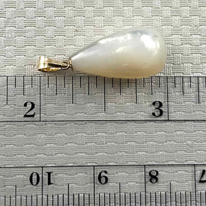 Hand Carved Tear Drop White Mother of Pearl 14k Gold Bale Pendant Necklace