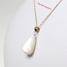 Load image into Gallery viewer, Hand Carved Tear Drop White Mother of Pearl 14k Gold Bale Pendant Necklace