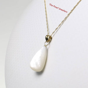 Hand Carved Tear Drop White Mother of Pearl 14k Gold Bale Pendant Necklace