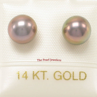 14k Yellow Gold High Luster Eggplant Cultured Pearl Stud Earrings