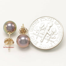 Load image into Gallery viewer, 14k Yellow Gold High Luster Eggplant Cultured Pearl Stud Earrings