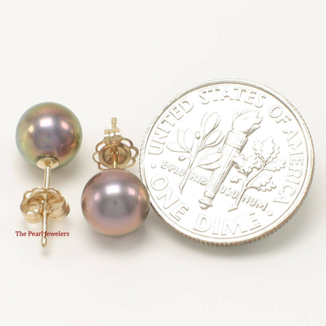 14k Yellow Gold High Luster Eggplant Cultured Pearl Stud Earrings