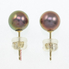 Load image into Gallery viewer, 14k Yellow Gold High Luster Eggplant Cultured Pearl Stud Earrings