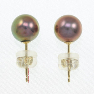 14k Yellow Gold High Luster Eggplant Cultured Pearl Stud Earrings