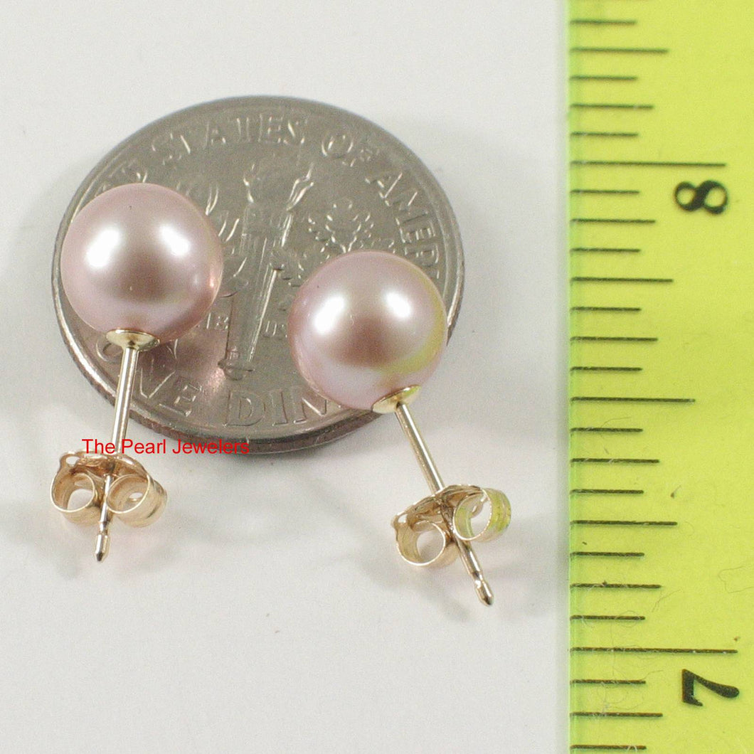 14k Yellow Gold High Luster Lavender Cultured Pearl Stud Earrings