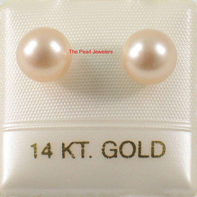 14k Yellow Gold High Luster Peach Cultured Pearl Stud Earrings