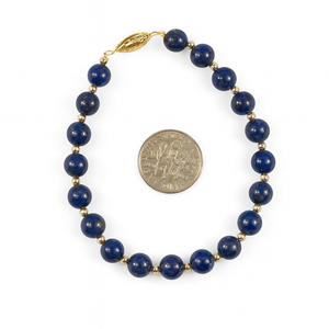 Natural 7mm Lapis Lazuli Beads Bracelet with 14k Yellow Gold Clasp