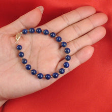 Load image into Gallery viewer, Natural 7mm Lapis Lazuli Beads Bracelet with 14k Yellow Gold Clasp