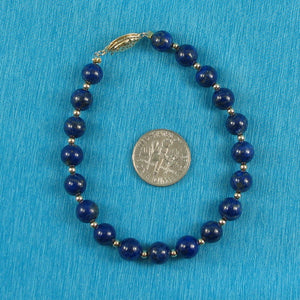 Natural 7mm Lapis Lazuli Beads Bracelet with 14k Yellow Gold Clasp