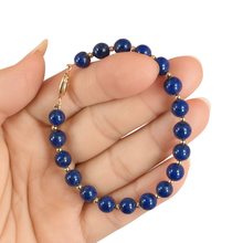 Load image into Gallery viewer, Natural 7mm Lapis Lazuli Beads Bracelet with 14k Yellow Gold Clasp