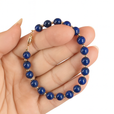 Natural 7mm Lapis Lazuli Beads Bracelet with 14k Yellow Gold Clasp