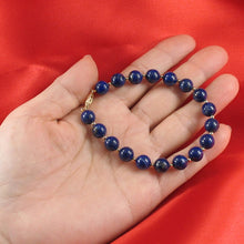 Load image into Gallery viewer, Natural 8mm Lapis Lazuli Beads Bracelet with 14k Yellow Gold Clasp