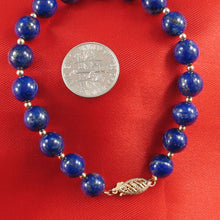 Load image into Gallery viewer, Natural 8mm Lapis Lazuli Beads Bracelet with 14k Yellow Gold Clasp