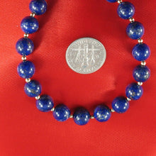 Load image into Gallery viewer, Natural 8mm Lapis Lazuli Beads Bracelet with 14k Yellow Gold Clasp