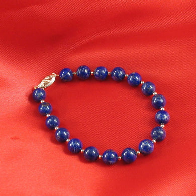 Natural 8mm Lapis Lazuli Beads Bracelet with 14k Yellow Gold Clasp