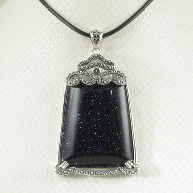 Large Cabochon Blue Sandstone Sterling Silver Pendant