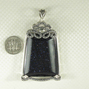 Large Cabochon Blue Sandstone Sterling Silver Pendant
