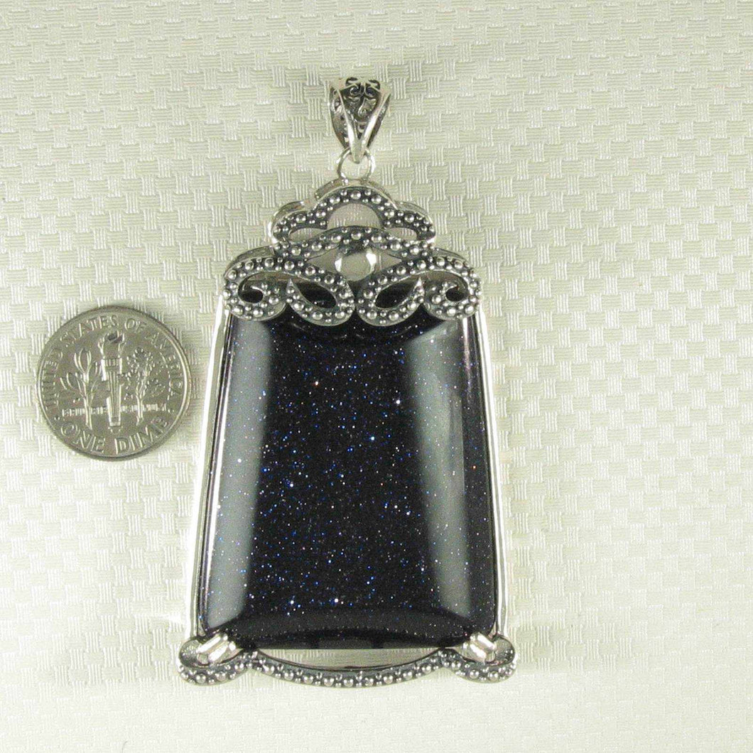 Large Cabochon Blue Sandstone Sterling Silver Pendant