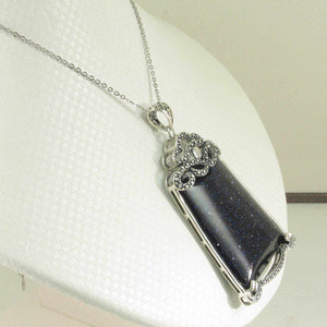 Large Cabochon Blue Sandstone Sterling Silver Pendant
