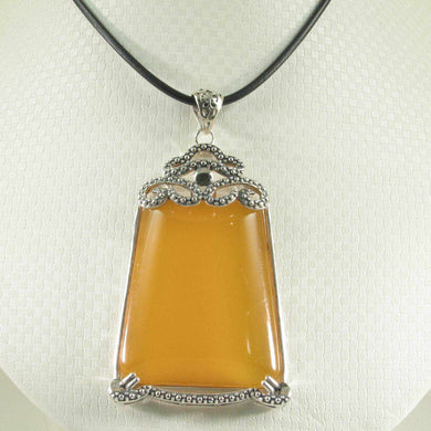 Large Cabochon Honey Agate Sterling Silver Pendant