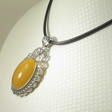 Large Cabochon Oval Yellow Agate Pendant