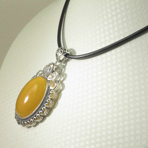 Large Cabochon Oval Yellow Agate Pendant