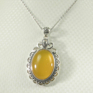 Large Cabochon Oval Yellow Agate Pendant