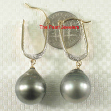 Load image into Gallery viewer, Large Teardrop Tahitian Pearl Dangle Earrings – 14k Yellow Gold &amp; Diamonds