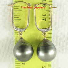 Load image into Gallery viewer, Large Teardrop Tahitian Pearl Dangle Earrings – 14k Yellow Gold &amp; Diamonds
