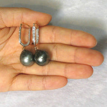 Load image into Gallery viewer, Large Teardrop Tahitian Pearl Dangle Earrings – 14k Yellow Gold &amp; Diamonds